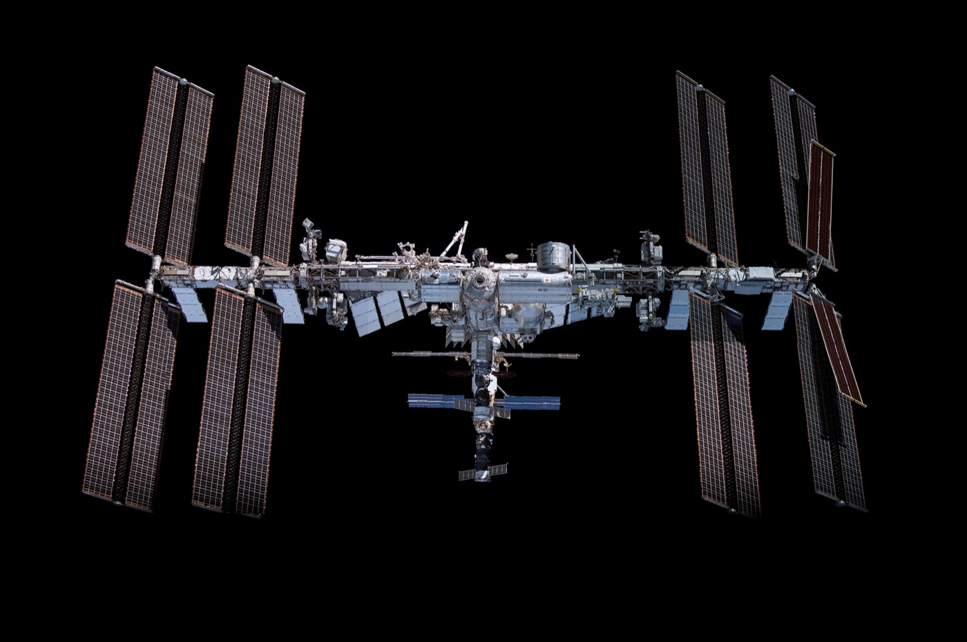 Real photo of the International Space Station above Earth.